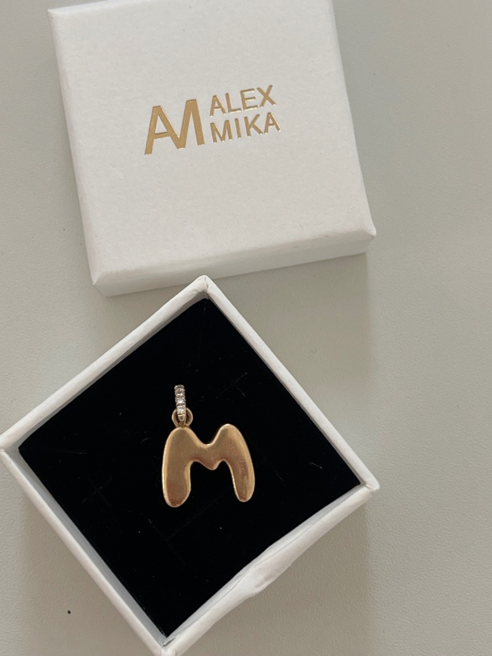 Alex Mika 14k Diamond Bubble Initial Pendant ‘M’. Original $880